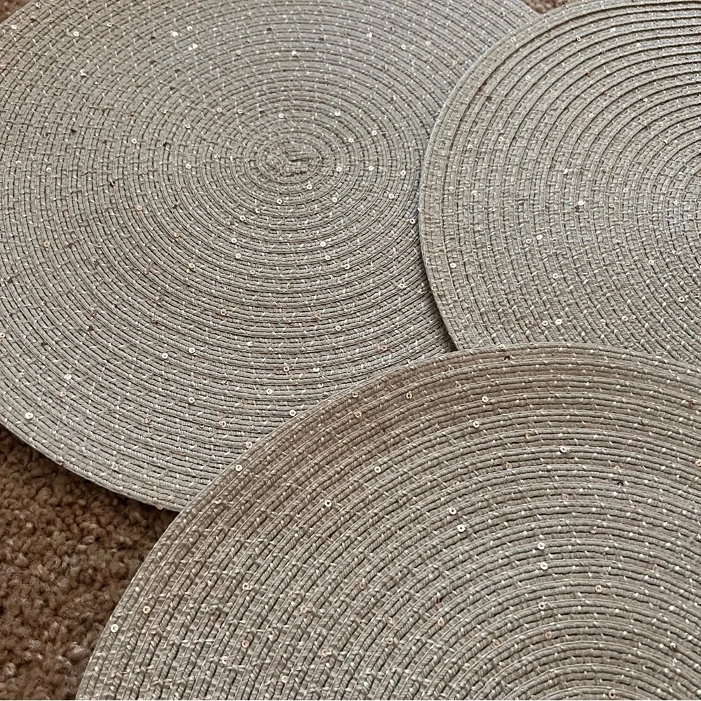 Pottery Barn Round Sequin Straw Placemat Set of 4 - Neutral Beige